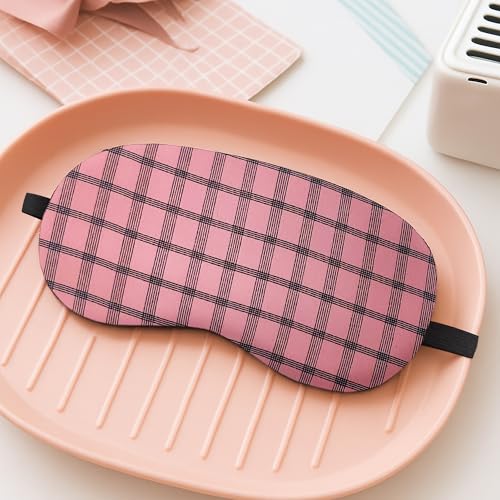 Image of Jenna Cute Bunny Blue Fur Sleeping Eye Shade Mask Cover for Insomnia, Meditation, Puffy Eyes and Dark Circles (Check Pink)
