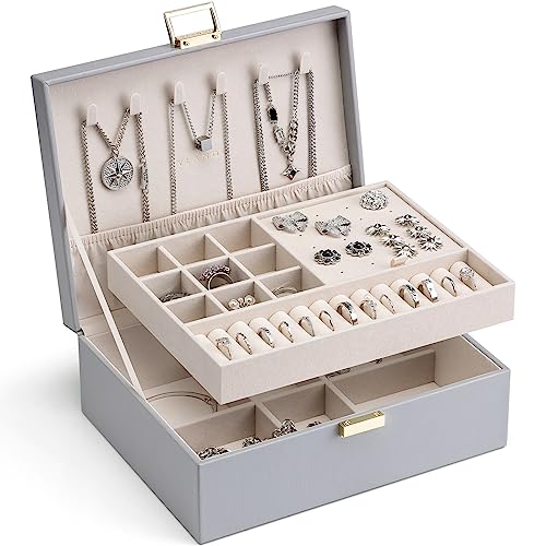 Vlando 2 Layer Jewelry Box Large Jewelry Organizer for Women Removable Jewelery Tray for Necklace Earrings Rings Bracelets Jewelry Boxes Christmas Bir