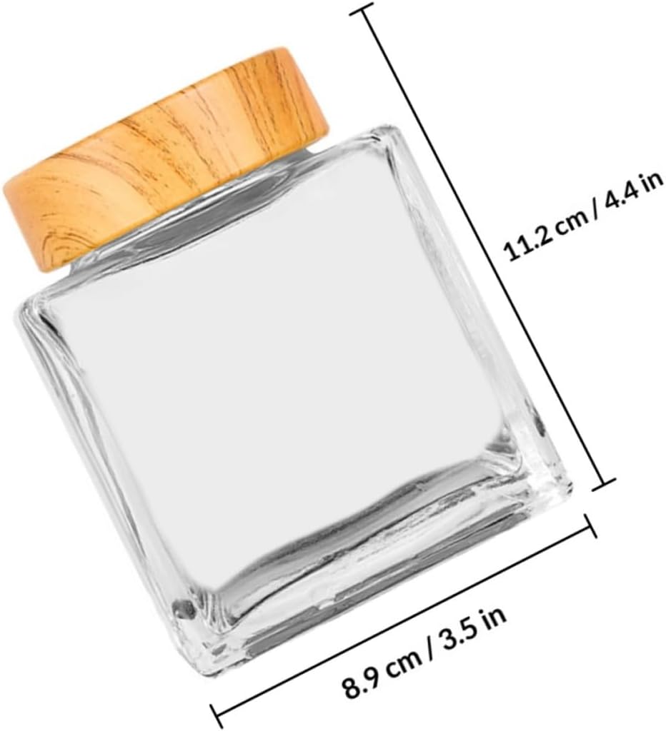 2pcs 280ml Glass Honey Jars with Wood Grain Lids, Small Airtight Glass Honey Dispensers for Kitchen Storage and Dining Use