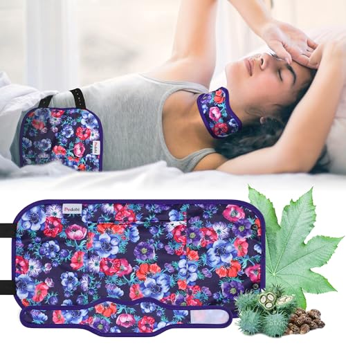 Image of Reusable Castor Oil Pack Wrap for Liver Detox, Castor Oil Wrap for Stomach Less Mess, Elastic Strap Bamboo Cotton Machine Washable Anti Oil Leak 2pcs, Red Flower