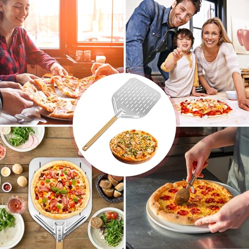Pizzaschieber Perforiert, Silbrig 12 Zoll Pizzaschieber 39,5 * 30 cm, Pizza Schieber Aluminiumlegierung Pizzaschaufel, Profi Pizzaschaufel mit Großer Fläche & Abnehmbaren 4