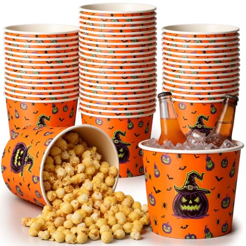 Hushee 50 Pcs Halloween Paper Food Bucket, Pumpkin Fall Party, 64 oz