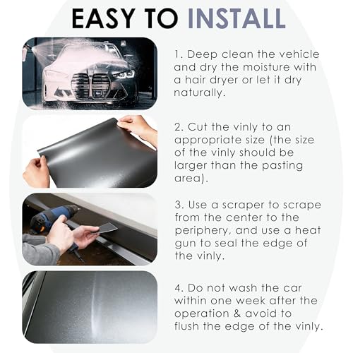 Image of Car Vinyl Wrap Roll 5ft x 4.9ft Gloss Metallic Charcoal Grey, Durable Easy Application Automotive Wrapping Film for Car Body Protection (Gloss Metallic Charcoal Grey)