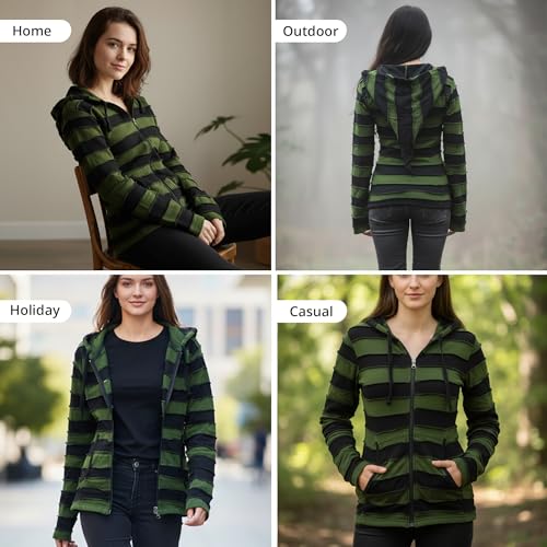 SHOPOHOLIC FASHION Damska bluza z kapturem w paski Pixie, ZIELONY, M