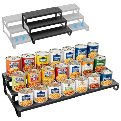 Expandable Can Organizer for Pantry, 3-Tier Adjustable Metal Can Rack | Tiered Pantry Shelf, Adjustable Width Can Dispenser for Deep Cabinet,Kitchen Countertop & Canned Goods Storage Holder
