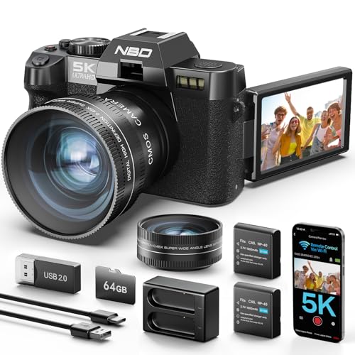 NBD 5K 64MP Appareil Photo numérique avec autofocus, Zoom numérique 16x, F1.8 Ouverture, Écran IPS 3