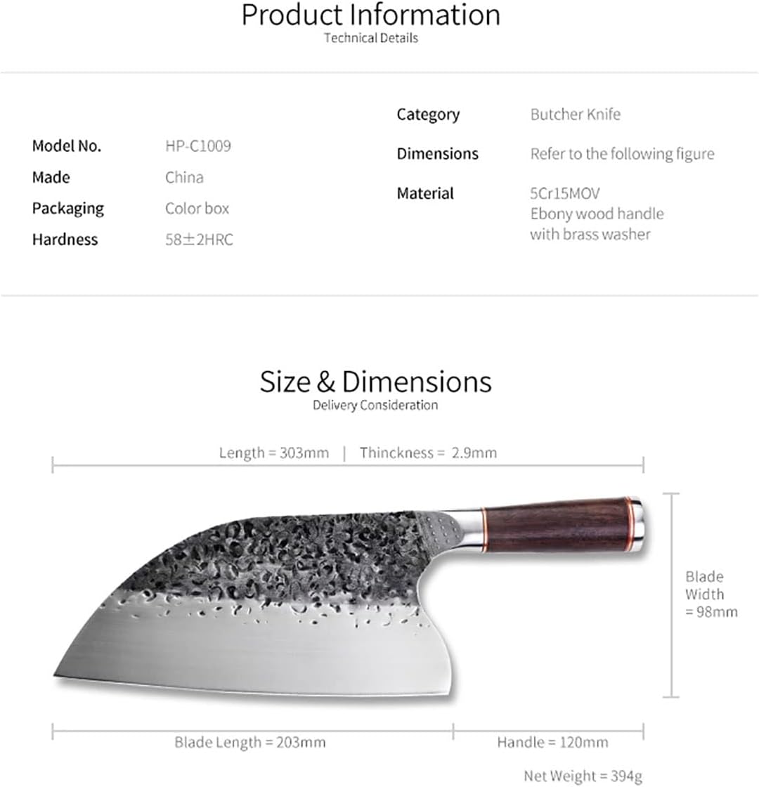 DAXXIN Meat Cleaver, 8 Inch Chef Butcher Knife, High Carbon 5Cr15Mov Steel Kitchen Knife, Wooden Handle