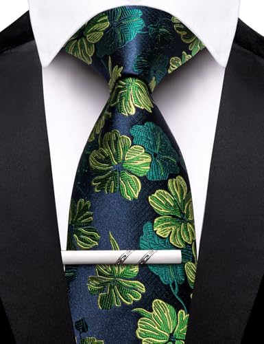 Image of Barry.Wang Floral Ties for Men Flower Necktie with Tie Clip Formal