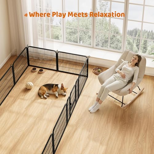 Image of Yaheetech 24 inch H 6-Panel Extra Wide Dog Playpen w /Door for Indoor Outdoor | Heavy Duty Metal Frame, Secure Latch Gate, Tool-Free Assembly, Portable For Yard RV Camping, Ideal For Small & Medium Pets