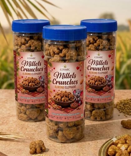 Image of Cosmic Millet Crunches Almond Elephant | Healthy Multi Millet Snack for Kids & Adults | Sweetened with Natural Jaggery | Almond Flavour | Rich in Fibre | 80g