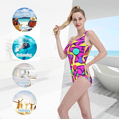 Women's One Piece Swimsuits 80S90S Style Swimwear Retro High Waisted Swimsuit Bikini Bathing Suits Beachwear #TOP7