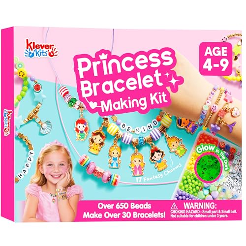 JOVA Klever Kits Princess Bracelet Making Kit Jewelry Making Kit Bracelets for Girls Crafts for Kids 4 Year Old Girl Birthday Gifts Over 650 Beads Make 30+ Designs