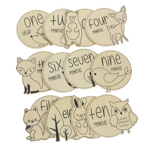 HOOTNEE Monthly Milestone Wood Cards Pcs Animal Theme Milestone Photo Props Natural Wood Grain
