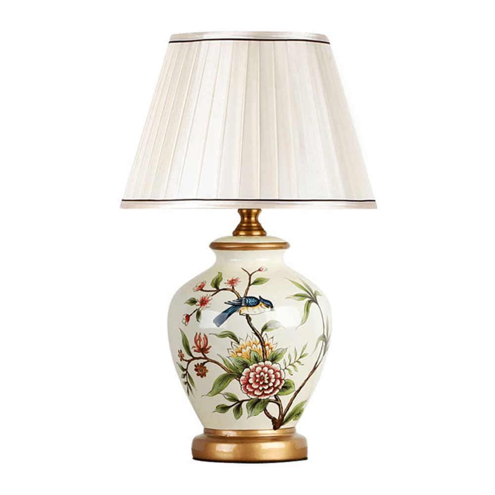 SGKOMN 18.9" Tall Handpainted Flower And Bird Ceramic Table Lamp American Country Desk Decor Lamps Bedside Nightstand Lamp End Table Lamps-1