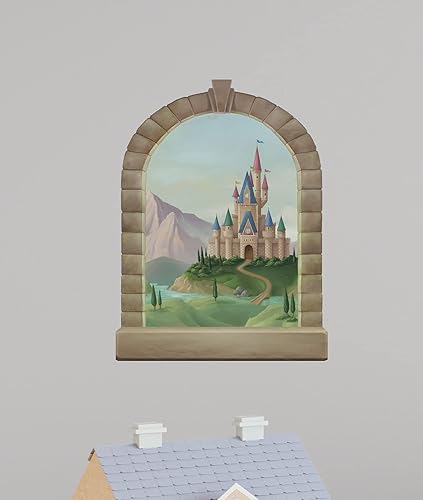 Miniatura 3 de Romántico cuento de hadas princesa castillo ventana niña decoración decoración decoración para dormitorio de niños, pequeño mural calcomanía de