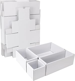 20 Packs Cardboard Parts Storage Organizer Bins Boxes for Shelves Shelf with 4 Different Sizes Corrugated Open Top Boxes, White Shelf Bins for Garage, Office, Shelves, Kitchen and Bedroom