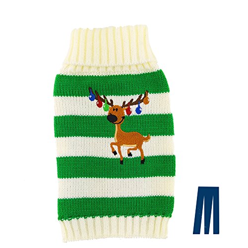 Mikayoo Pet Sweater For Small Dog/Cat,Ugly Sweater,Color Horizontal Stripes,Christmas Holiday Xmas, Elk Series, Reindeer Series,With Bells(Green,S) #TOP17
