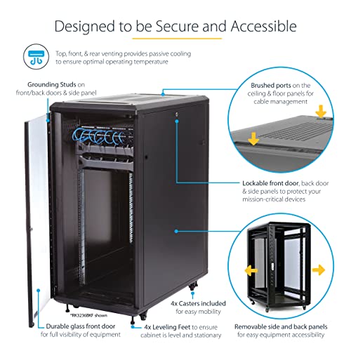 Image of StarTech 25U Enterprise-Grade Server Rack Cabinet, 19in Enclosed 4-Post Rack with 33in (83cm) Mounting Depth and 1764lb (800kg) Weight Capacity
