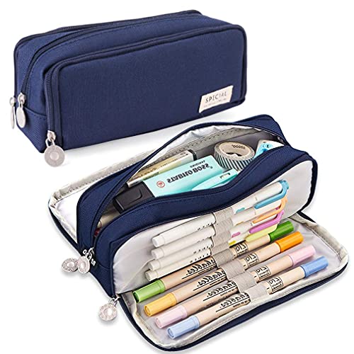 Image of SAMEZONE Pencil Case Pencil Cases for Girls Boys Big Capacity Pencil Pouch with 3 Compartments School Stationary Office Storage Pouch Pen Bag for School Teen Girl Boy Men Women (King Navy Blue)