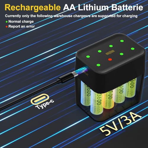 Image of 8Pack Rechargeable AA Lithium Batteries with Smart Charger for Blink Camera | Constant1.5V Output, 3600mWh High Capacity Double A Batteries, 2000 Cycles, Wide Temp -40F~140F, aa Li-Ion Battery Charger