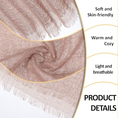 Women Scarfs Cotton Linen Vintage Crinkle Scarf Women Soft Vintage shawl with Fringed Edges Beach Travel Scarf (Khaki)4