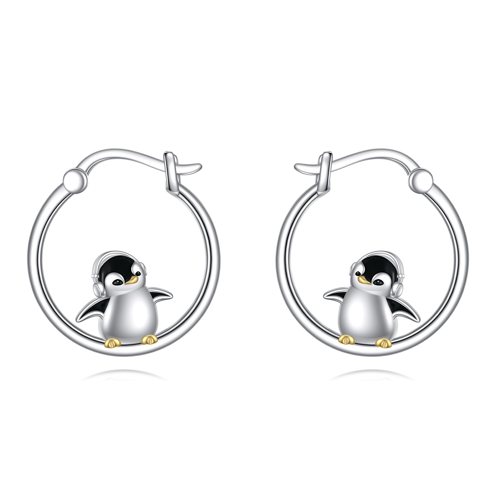 Zorro/gato/mapache/pingüino/axolotl/oso polar/koala/cerdo/amor pingüino pendientes de plata de ley animal huggie joyas regalos para mujer
