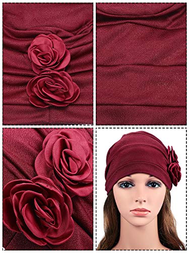 6 Pieces Women Turban Flower Caps Vintage Beanie Headscarf Elastic Headwrap Hat #TOP6