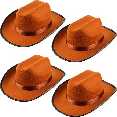 Cotiny 4 Pack Toddler Cowboy Hats Brown Children Cowboy Hat for Kids Holiday Halloween Birthday Party Costume Western Cosplay Accessories