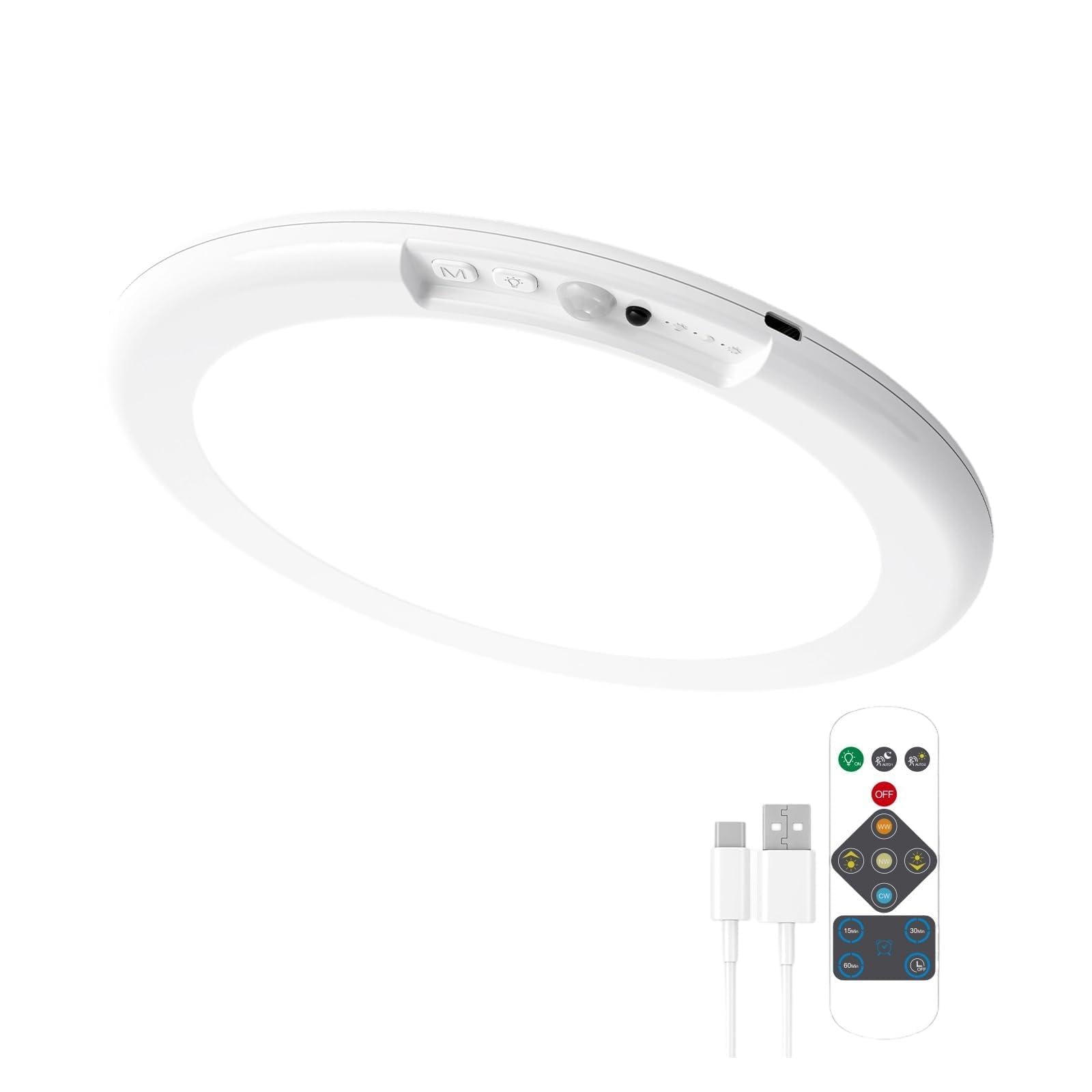 Nucelit Rechargeable Motion Sensors Ceiling Light with Remote Control Ceiling Lamp for Bedroom Living Room Battery Operated LED Lamp Timer Function Portable Fixture Human Body Detection