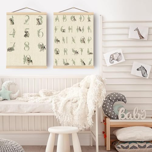 Image of Boat Wades Schnauzer Numbers and Alphabet Kids Wall Art Poster Hanger Frame, Sage Green Educational Schnauzer Dog Wall Decor for Toddler Kids Room Nursery Classroom, 12x16 Inch Set of 2