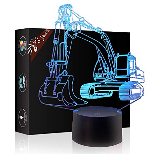 Bagger Geschenk Nachtlicht 3D neben Tischlampe Illusion, Jawell 7 Farben ändern Touch Switch Schreibtisch Dekoration Lampen Geburtstag Weihnachtsgeschenk mit Acryl Flat & ABS Base & USB Kabel