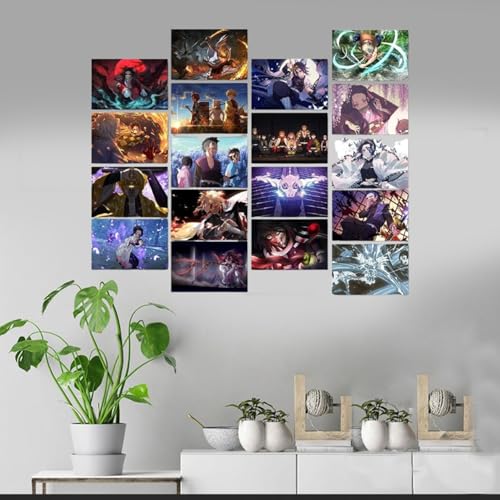 Image of ATEVON Anime Wall Collage Kit Pack of 18 Small Posters 6x4 Inches Japanese Anime Aesthetic Room Decor Featuring Tanjiro Nezuko Zenitsu Inosuke and More