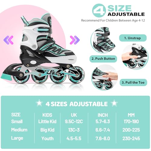 2PM SPORTS Cytia Rosa/Violett größenverstellbare Inliner Kinder mit leuchtenden LED Rollen,...