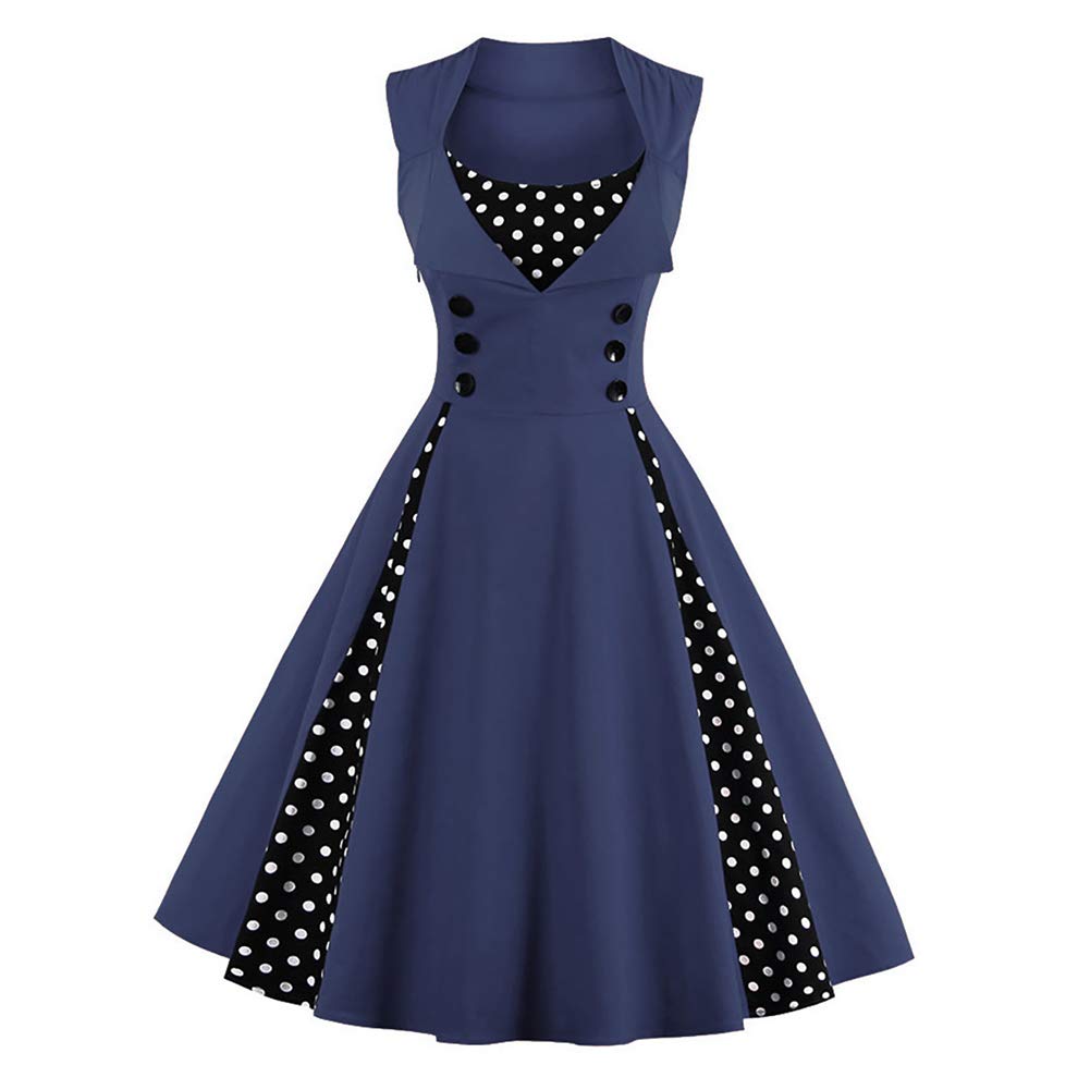 Women Vintage Polka Dot 1950s Rockabilly Halter Audrey Dress Retro Floral Evening Cocktail Swing Dress