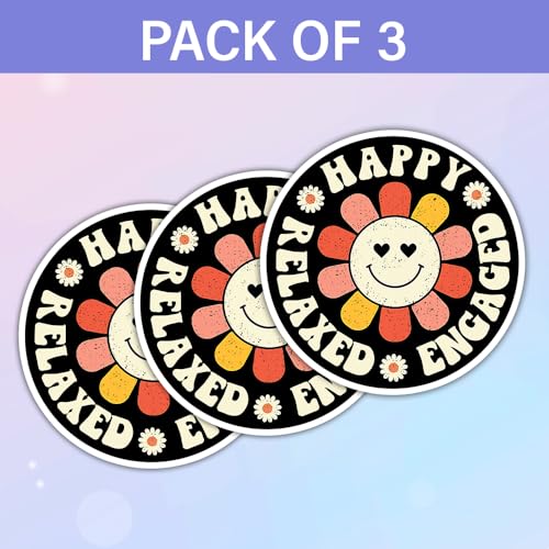 Image of SODAVA (Set of 3) Happy Relaxed Engaged ABA BCBA Behavioral Health Technician Stickers SPED Sticker Special Needs Awareness Sticker Technician Behavior Analysis Therapy Disability Sticker