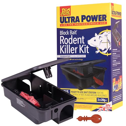 The Big Cheese Ultra Power Block Bait Rodent Killer Kit, Refillable Bait Station and 3x20g Brodifacoum Blocks, Rat and Mice Poisoning Blocks, Fast Acting, Red, Biodegradable, Indoor and Outdoor Use