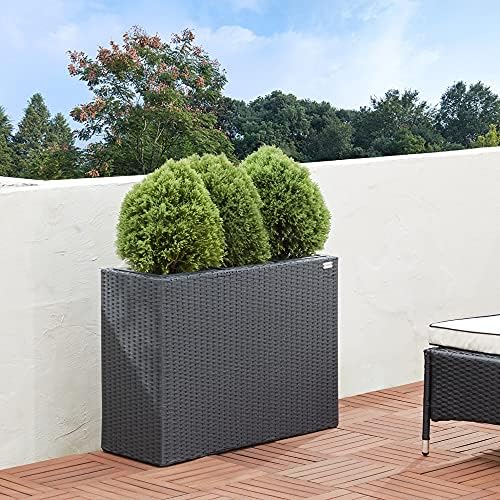 Deuba Poly Rattan Plant Pot Indoor Outdoor Garden Patio Balcony Terrace 3 Square Planter Black Trough 83 x 30.5 x 60 cm Flowerpot