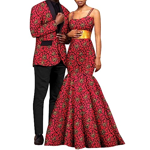 African Print Long Dresses for Women Matching Men Suits Outfits Dashiki Ankara Jackets Coats Bazin Riche Wedding Wear