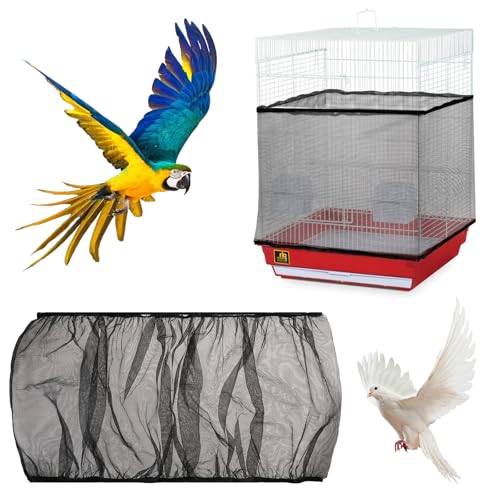 Trinkrittey Black Bird Cage Seed Catcher, Bird Cage Cover Skirt Seed Guard for Parrot Parakeet Macaw Round Square Cages