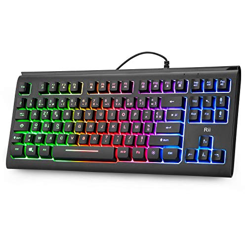 Rii RK104 Clavier Gamer Filaire rétroéclairage Clavier AZERTY de 2 Zones Compact de 87 Touches pour Ordinateur de Bureau pour PC Windows
