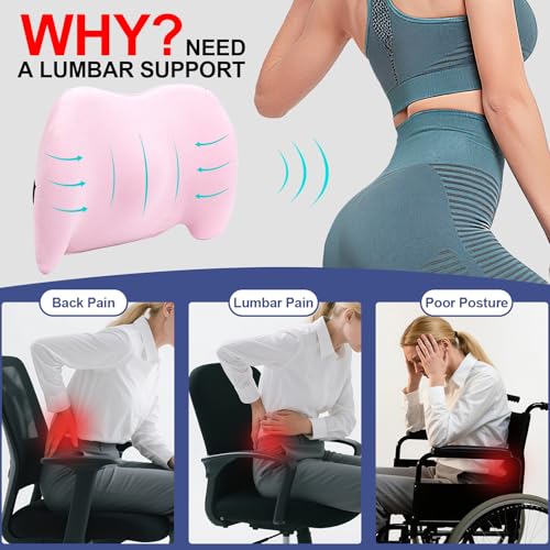 Image of BYMECOST Lumbar Support Pillow for Car, Memory Foam Car Seat Back Support Pillow for Driving, Back Cushion with Strap for Pain Relief, Ergonomic Back Cushion for Office Chair, Wheelchair (Pink)