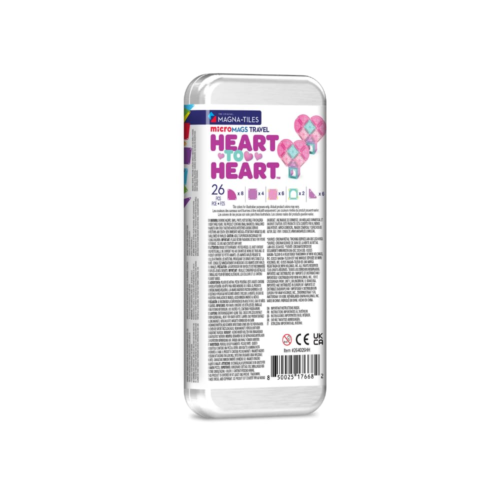 MAGNA-TILES microMAGS 26-Piece Heart to Heart Travel Set, The Original Magnetic Building Brand