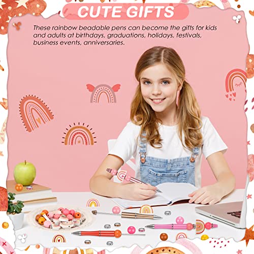 12 Set Plastic Beadable Pens Assorted Bead Pens Wood Beads Crystal Spacer Beads Set Round Beads Black Ink Ballpoint Pen Diy Bead Pen Set For Women Kids Gifts School Office Supplies (Rainbow) #TOP4