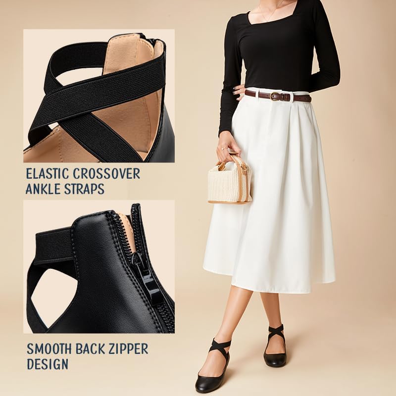 Trary Ballet Flats for Women Round Closed Toe Mary Jane Shoes Women's Flats with Wide Width Womens Comfy Fashion Elastic Ankle Strap Dress Shoes for Daily Office Work Business Casual All Year - Image 3