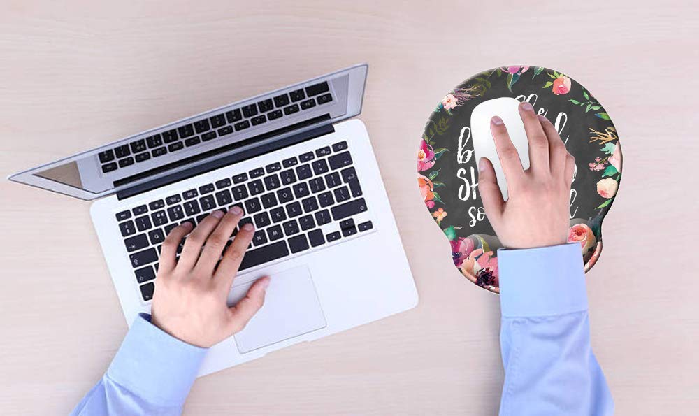 She Believed she Could so she did Mouse pad, Watercolor Floral Mousepad with Wrist Support, Cute Wrist Pad for Computer, Laptop, Home Office Gaming, Working, Easy Typing