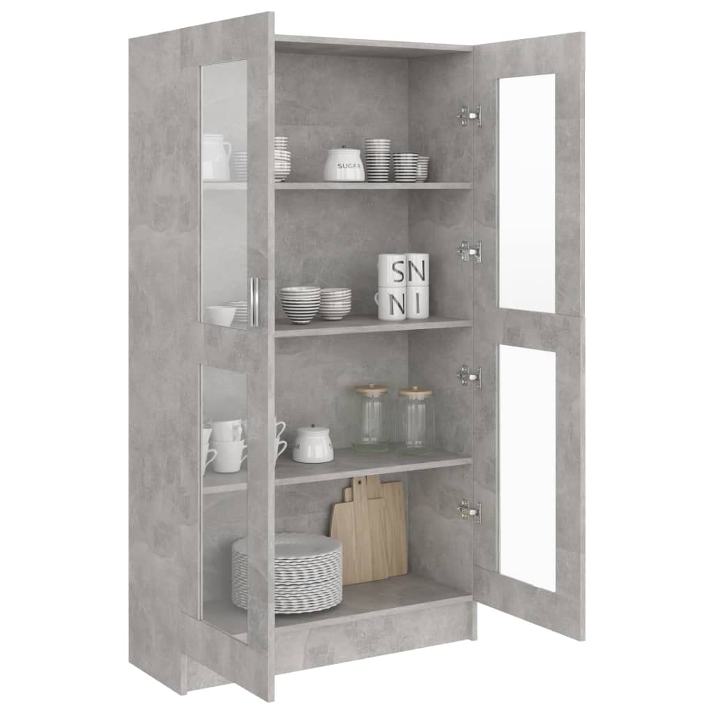 INLIFE Armario de vitrina gris hormigón 82,5 x 30,5 x 150 cm, material de madera, gris, 39,5 kg, 802763