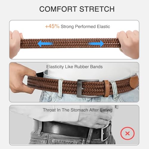 Leather Braided Belts Men - 1 1/4“ Woven Stretch Belts for Men Casual Dress - Elastic & Exceptionally Durable2