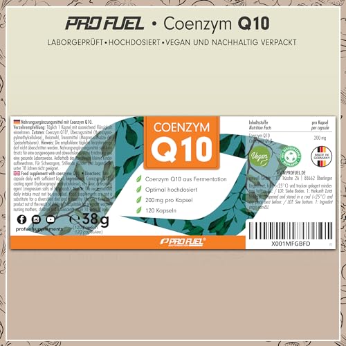 Q10 Kapseln hochdosiert 120x mit 200mg Coenzym Q10 pro Kapsel - hochwertiges Coenzym Q10 (vegan) aus Fermentation - laborgeprüft mit Zertifikat - 100% vegan - Vorrat für 4 Monate