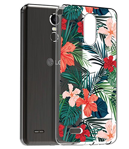 BAISRKE Case for LG Stylo 3 and LG Stylo 3 Plus Case, LG Stylus 3 Case with Flowers Slim Shockproof Clear Soft Flexible TPU Back Cove for LG Stylo 3/Stylo 3 Plus/LG LS777 [Palm Tree Leaves]