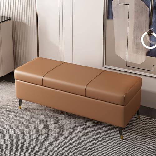 Banco de almacenamiento con cojín, con almacenamiento para entrada, taburete de maquillaje para dormitorio, baúl de almacenamiento de pie de cama, baúl de almacenamiento de madera, elegante decoración